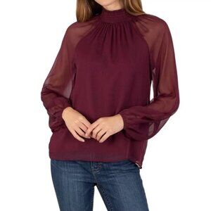 Joie Designer Women Long Sleeved Smock Top Blouse Burgundy Red Polyester Size XL